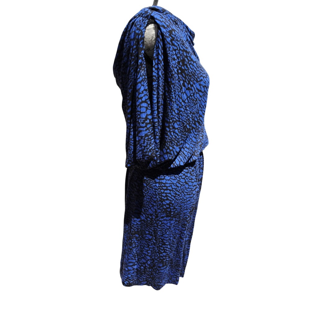 Tart Collections NWT Blue Black Animal Print Cowl Neck Blouson Sheath Dress L - Picture 6 of 11
